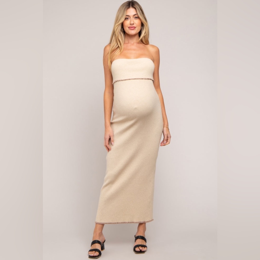 Pinkblush Beige Strapless Maxi Maternity Dress
